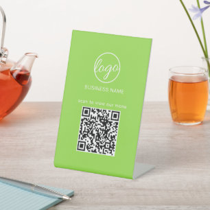 Signe De Table Logo d'entreprise Neon Green Restaurant Menu QR Co