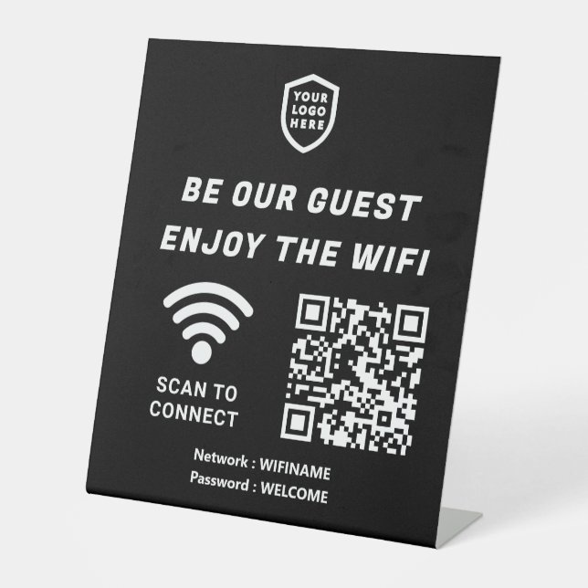 Signe De Table Logo d'entreprise noir QR Connect Wifi (Recto)