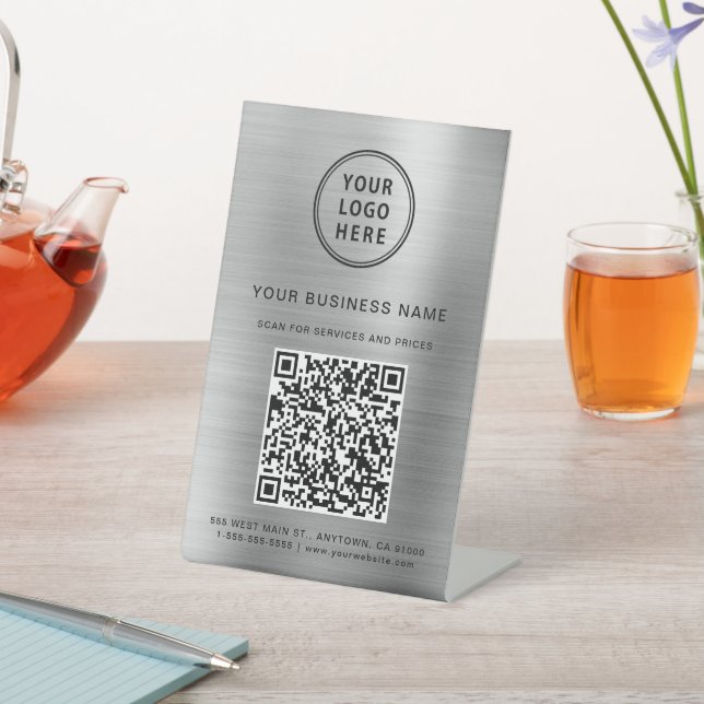 Signe De Table Logo d'entreprise Scan Me QR Code Silver (In SItu)