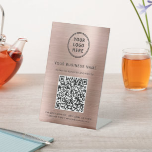 Signe De Table Logo d'entreprise Scannez-moi Code QR Rose Gold