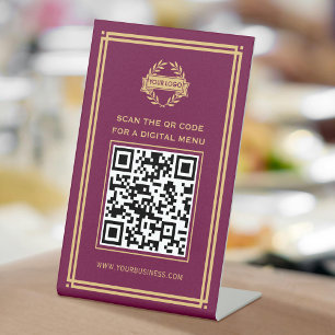 Signe De Table Logo du menu du code QR sans contact Plum or class