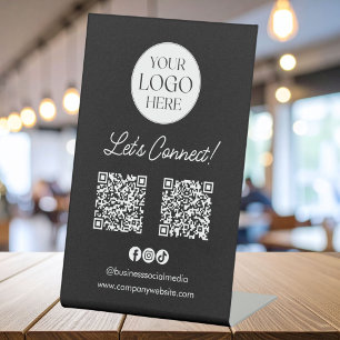 Signe De Table Logo Entreprise Réseaux Sociaux QR Code Noir Prése