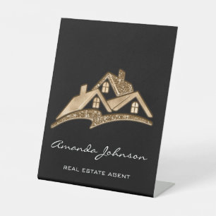 Signe De Table Logo House Real Estate Agent Gold Black Squ