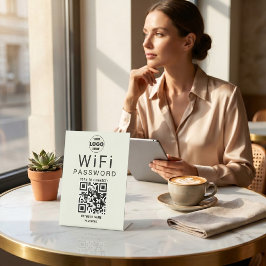 Signe De Table Logo minimaliste Code QR WiFi Entreprise Ivoire No