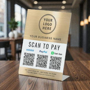 Signe De Table Logo Paiement par Scan Paypal Venmo CashApp Code Q