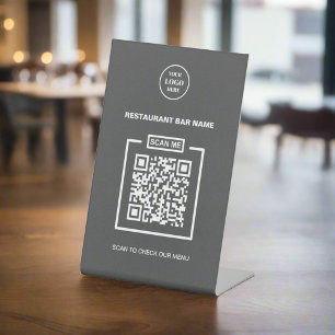 Signe De Table Logo professionnel personnalisé QR Code Clean Grey