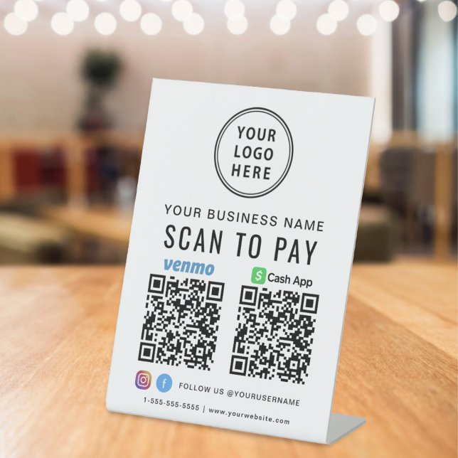 Signe De Table Logo Scan pour payer CashApp Venmo Code QR (A QR code sign to effortlessly connect your customers to your payment platforms)