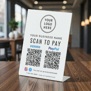 Signe De Table Logo Scan pour payer Paypal Venmo Codes QR