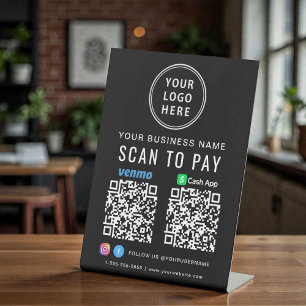 Signe De Table Logo Scan to Pay CashApp Venmo Codes QR Noir