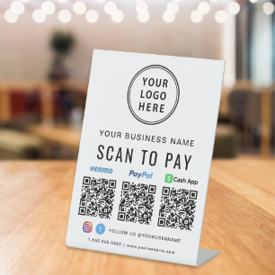 Signe De Table Logo Scan to Pay Paypal Venmo CashApp Codes QR