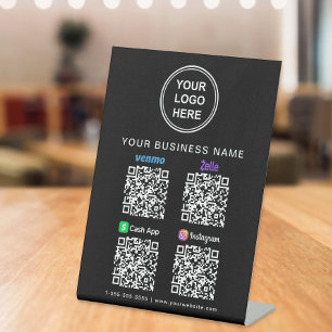Signe De Table Logo Venmo Zelle CashApp Instagram Code QR Noir