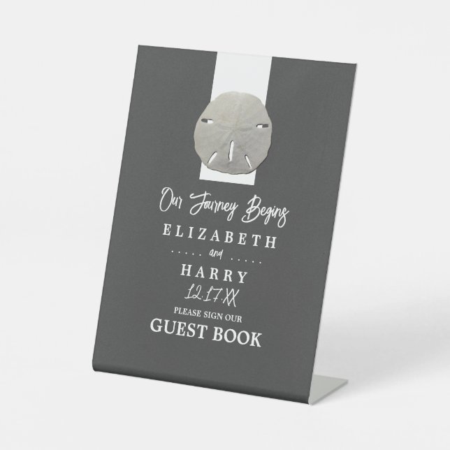 Signe De Table Lone Sand Dollar - Charcoal Grey - Beach Wedding (Recto)