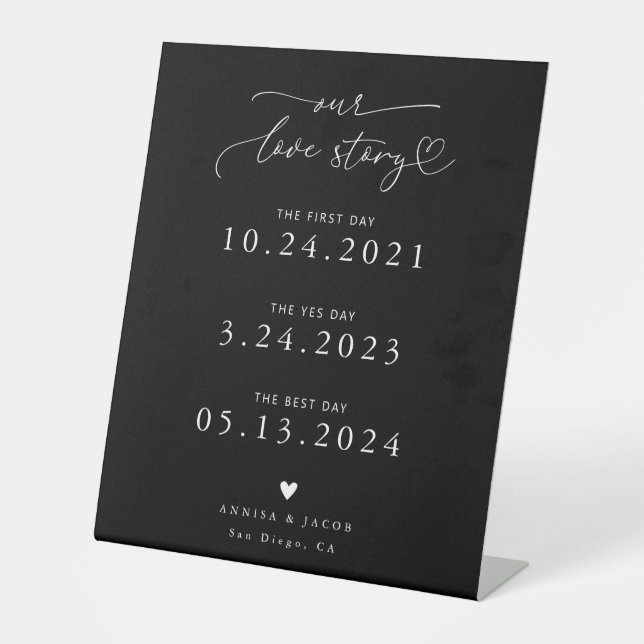 Signe De Table Love Story Heart Script Black Wedding Timeline (Recto)