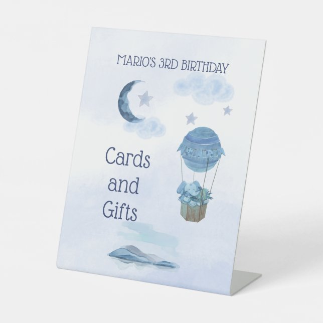 Signe De Table Lune bleue éléphant mignon garçon d'anniversaire (Recto)