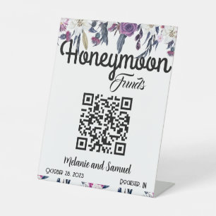 Signe De Table Lune de miel QR Code gothique Floral Mariage