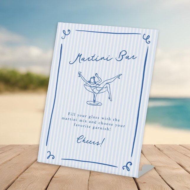 Signe De Table Main Whimsical Tirée Bleu Dernier Barre Martini (Créateur téléchargé)