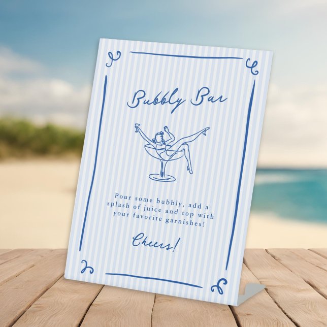 Signe De Table Main Whimsical Tirée Bleu Dernier Toast Barre Bubb (Créateur téléchargé)