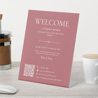 Signe De Table Maison de vacances Airbnb Bienvenue QR Rouge pouss
