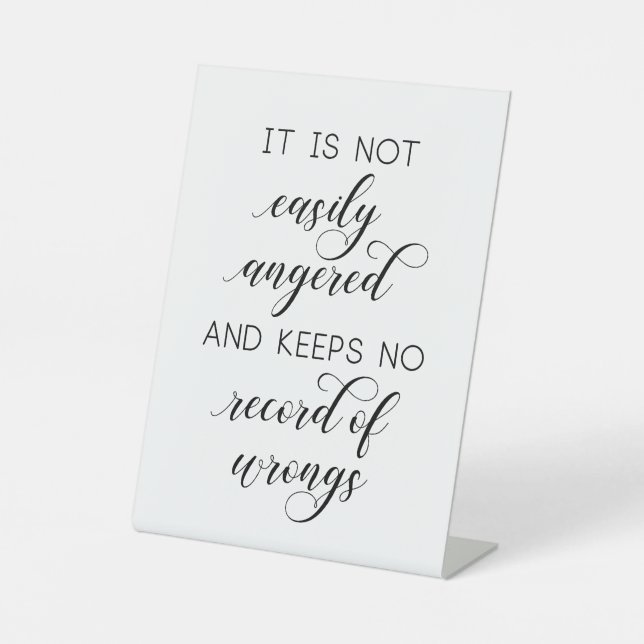 Signe De Table Mariage '1 Corinthiens 13' Pas facilement en colèr (Recto)