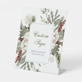 Signe De Table Mariage À feuillage persistant d'hiver élégant sig