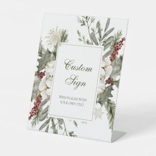 Signe De Table Mariage À feuillage persistant d'hiver élégant sig