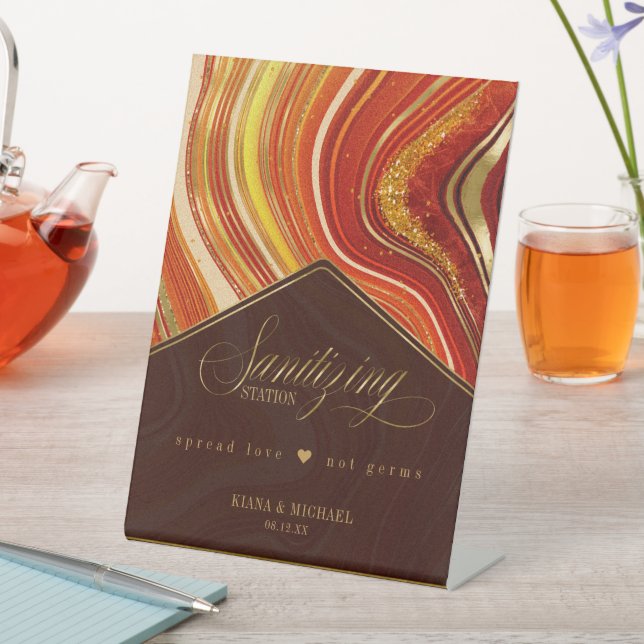 Signe De Table Mariage Agate Abstrait Sanitizing Hot Orange ID827 (In SItu)