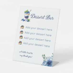 Signe De Table Mariage aquarelle florale bleu poussiéreux