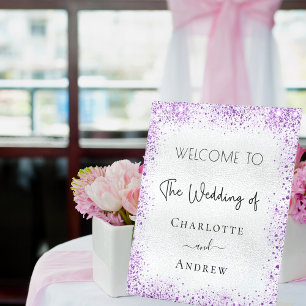 Signe De Table Mariage argent violet pétillant accueil