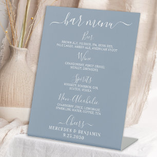 Signe De Table Mariage Bar Menu Personnalisé Dusty Blue Drink