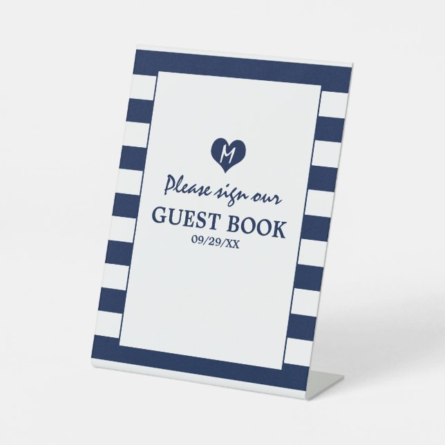 Signe De Table Mariage bleu et blanc de marine moderne chic (Recto)