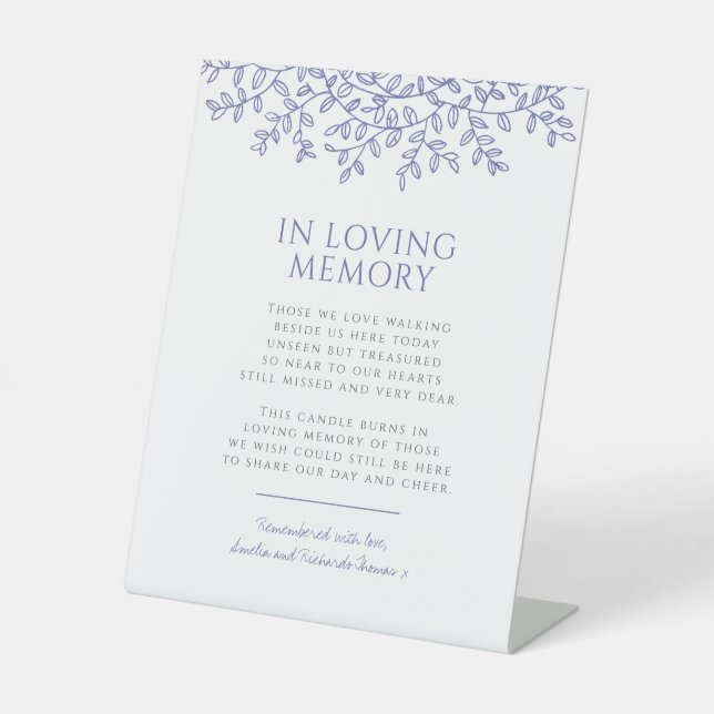 Signe De Table Mariage bleu feuille monogramme amour mémoire (Recto)