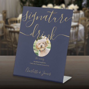 Signe De Table Mariage bleu marine et or Signature pour animaux d