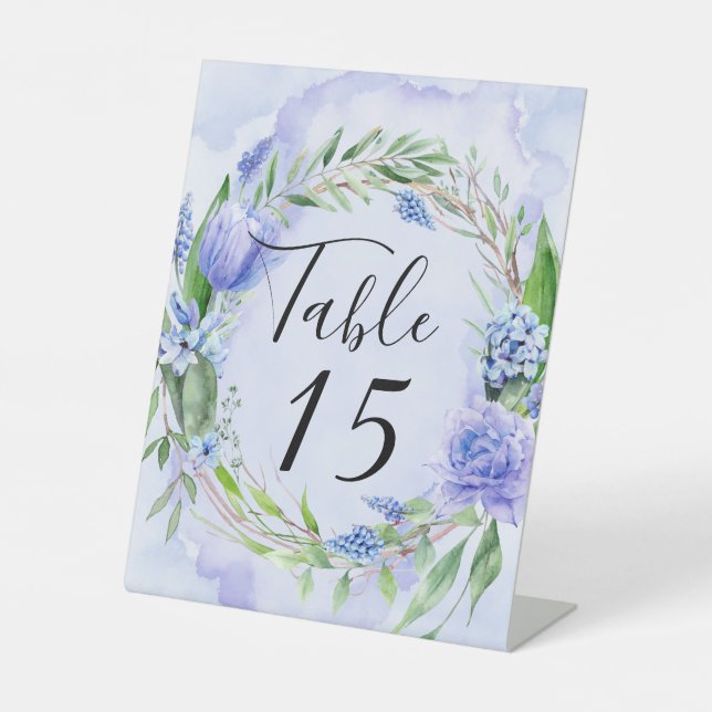 Signe De Table Mariage bleu violet Dusty Hyacinth Numéro de table (Recto)
