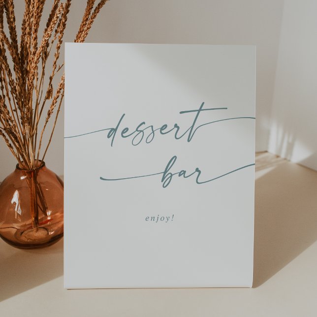 Signe De Table Mariage Bohème Chic Salle de Dessert Bleu Turquois (Boho Chic Teal and White Dessert Bar Wedding Pedestal Sign)