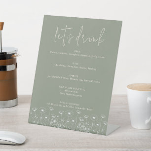 Signe De Table Mariage Bohème Minimaliste Élégant Vert Sauge Flor