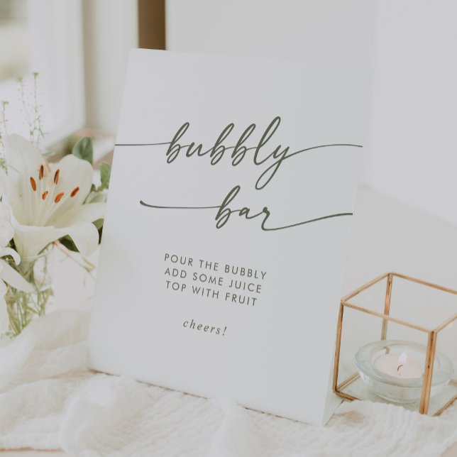 Signe De Table Mariage Boho Chic Green et White Bubbly Bar (Boho Chic Green and White Bubbly Bar Wedding Pedestal Sign)