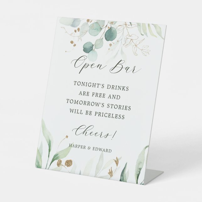 Signe De Table Mariage Botanique Gold et Green Open Bar (Recto)