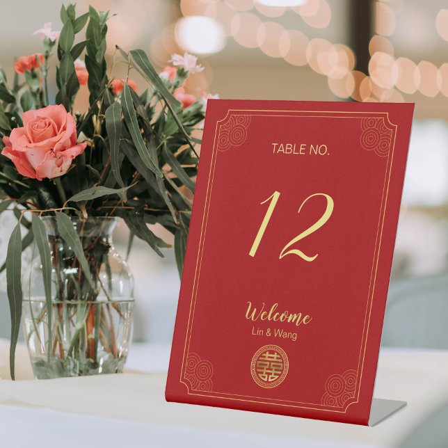 Signe De Table Mariage chinois élégant Red Double (Créateur téléchargé)
