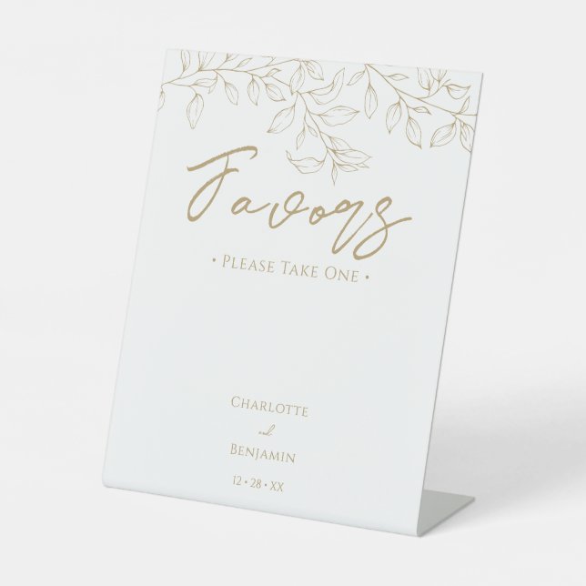 Signe De Table Mariage classique Gold Greenery Faveurs (Recto)