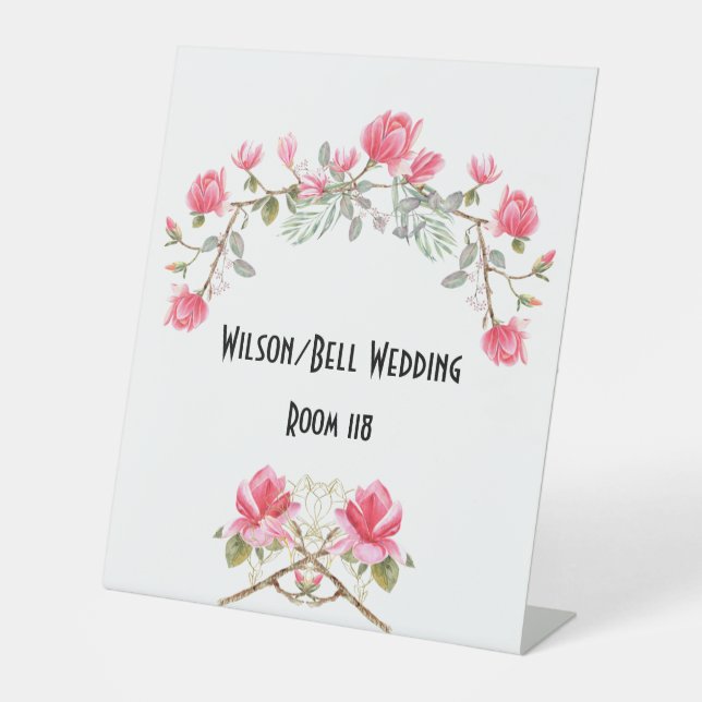 Signe De Table Mariage d'accents or rose Magnolias (Recto)