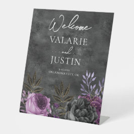 Signe De Table Mariage d'accueil gothique violet et noir