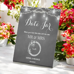 Signe De Table Mariage Date Jar Black String Lumières