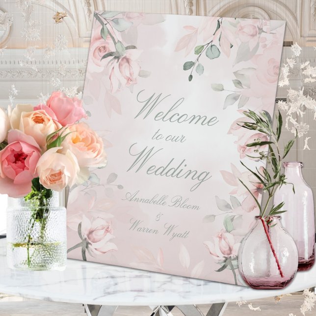 Signe De Table Mariage de bienvenue des Roses de Jardin rose vif (Créateur téléchargé)