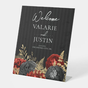 Signe De Table Mariage de bienvenue gothique rouge et noir