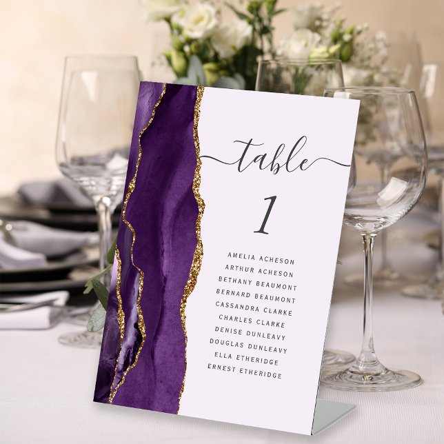 Signe De Table Mariage de lavande d'agate d'or violet Numéro de t (Créateur téléchargé)