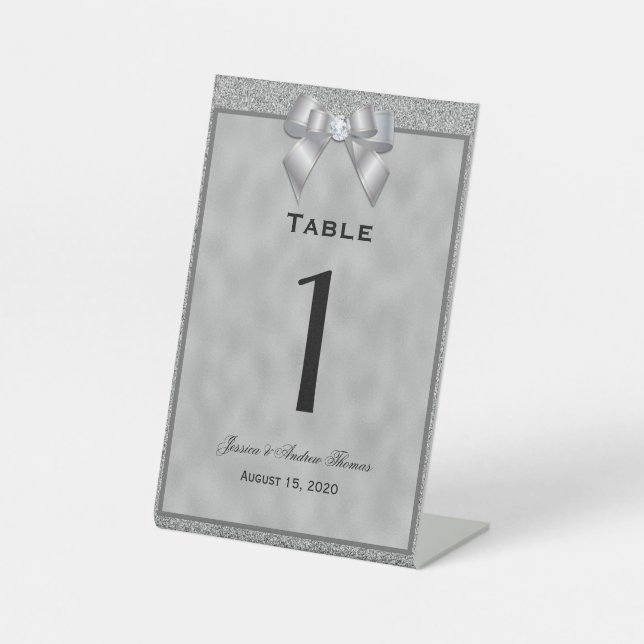Signe De Table Mariage de Parties scintillant Silver & Stylé Numé (Recto)
