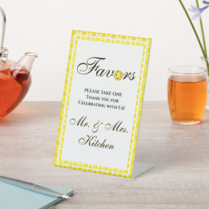 Signe De Table Mariage de Pickleball Faveurs Jaune et Blanc