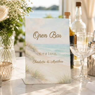 Signe De Table Mariage de plage côtière Bar ouvert