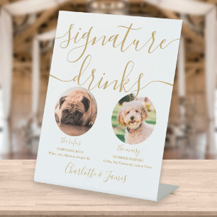 Signe De Table Mariage de script d'or Signature de chien animal d