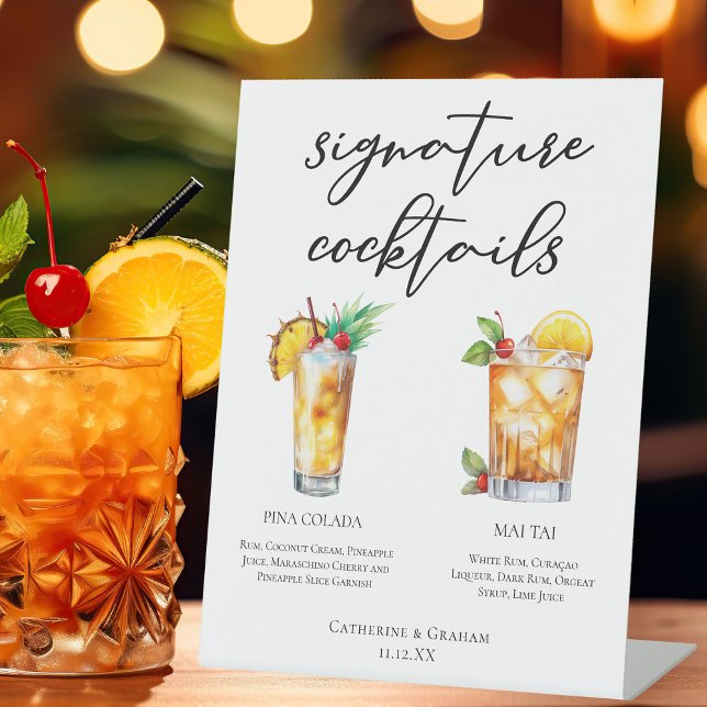 Signe De Table Mariage d'été Signature Cocktails Menu (Créateur téléchargé)